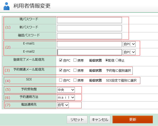 利用者情報変更の画像