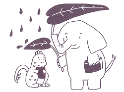 ぬりえヨムゾウ＆イナギャ雨降り
